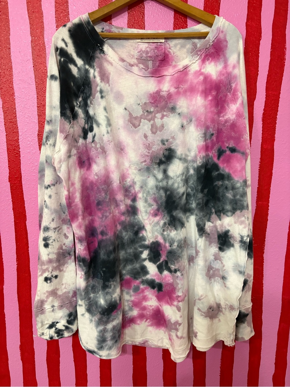 We The Free Pink & Black Tie-Dye Long Sleeve Sweatshirt